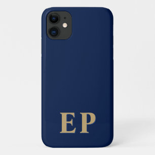 Blauw & Goud   Minimaal Modern Initiaal Monogram Case-Mate iPhone Case