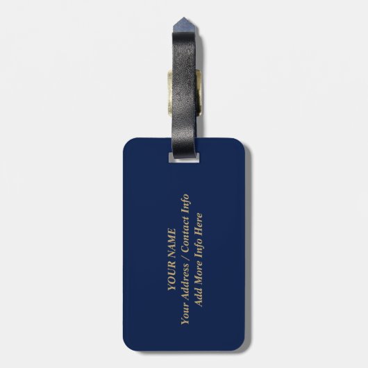 Blauw & Goud Minimal Modern Initiaal Monogram Bagagelabel (Achterkant verticaal)