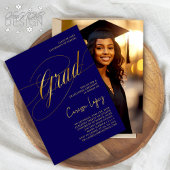 Blauw & Goud Minimal Scripted Afstudeerder Ceremon Kaart