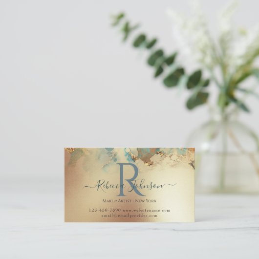 Blauw Goud Modern Abstract Cadeaubon Visitekaartje (Staand voorkant)