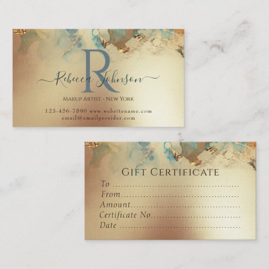 Blauw Goud Modern Abstract Cadeaubon Visitekaartje (Voorkant / Achterkant)