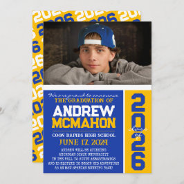 Blauw & Goud Modern Afstuderen Fotoaankondiging Kaart