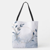 Blauw Goud Modern Bloemenvormig Naam Monogram Tote Bag (Achterkant)