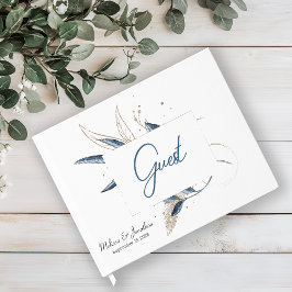 Blauw Goud Modern Bloemig Elegant Gastenboek