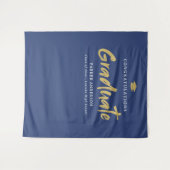 Blauw Goud Modern Brush Script Graduation Party Wandkleed (Voorkant (horizontaal))