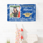 Blauw Goud Modern Bubbles Gefeliciteerd Foto Afstu Spandoek (Insitu)