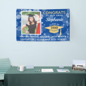 Blauw Goud Modern Bubbles Gefeliciteerd Foto Afstu Spandoek (Beurs)