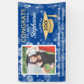 Blauw Goud Modern Bubbles Gefeliciteerd Foto Afstu Spandoek (Verticaal)