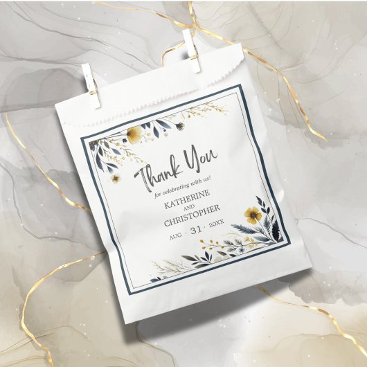 Blauw Goud Modern Elegant Bloemen Bruiloft Bedankzakje