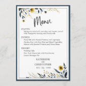 Blauw Goud Modern Elegant Bloemen Bruiloft Menu (Voorkant)