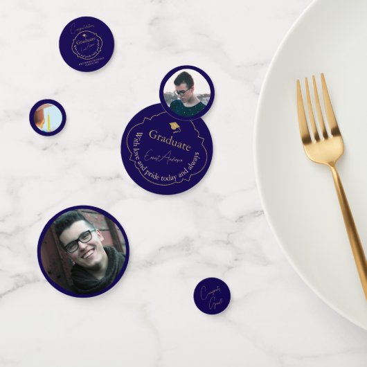 Blauw Goud Modern Elegant Foto Afstudeerfeest Confetti (Groep)