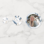 Blauw Goud Modern Floral Elegant Bruiloft Confetti (Voorkanten)