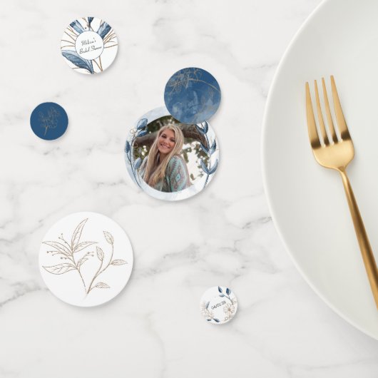 Blauw Goud Modern Floral Elegant Bruiloft Confetti (Groep)