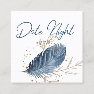 Blauw Goud Modern Floral Elegant Date Night Kaart Vierkante Visitekaartje