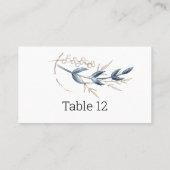 Blauw Goud Modern Floral Elegant Escort Kaart Plaatskaartje (Achterkant)