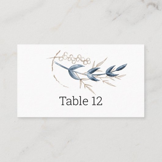 Blauw Goud Modern Floral Elegant Escort Kaart Plaatskaartje (Achterkant)