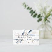 Blauw Goud Modern Floral Elegant Escort Kaart Plaatskaartje (Staand voorkant)