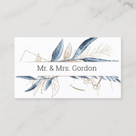 Blauw Goud Modern Floral Elegant Escort Kaart Plaatskaartje
