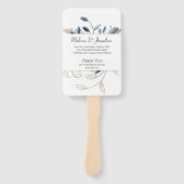 Blauw Goud Modern Floral Elegant Huwelijksprogramm Handwaaier (Voorkant)