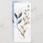 Blauw goud Modern Floral Elegant Stoel Menu (Voorkant / Achterkant)