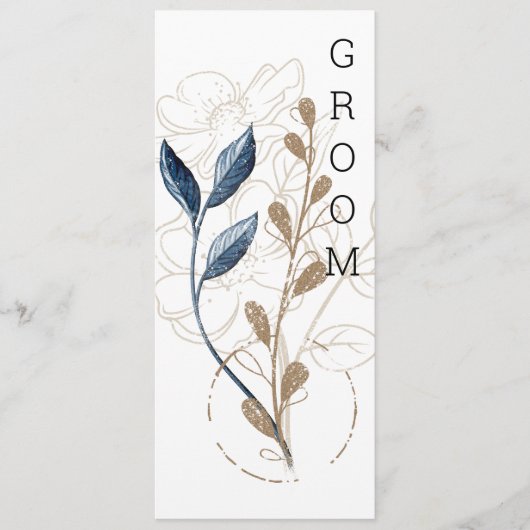 Blauw goud Modern Floral Elegant Stoel Menu (Voorkant)