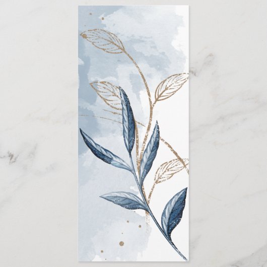 Blauw goud Modern Floral Elegant Stoel Menu (Achterkant)