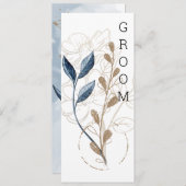Blauw goud Modern Floral Elegant Stoel Menu (Voorkant / Achterkant)