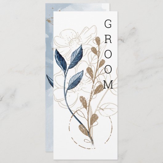 Blauw goud Modern Floral Elegant Stoel Menu (Voorkant / Achterkant)