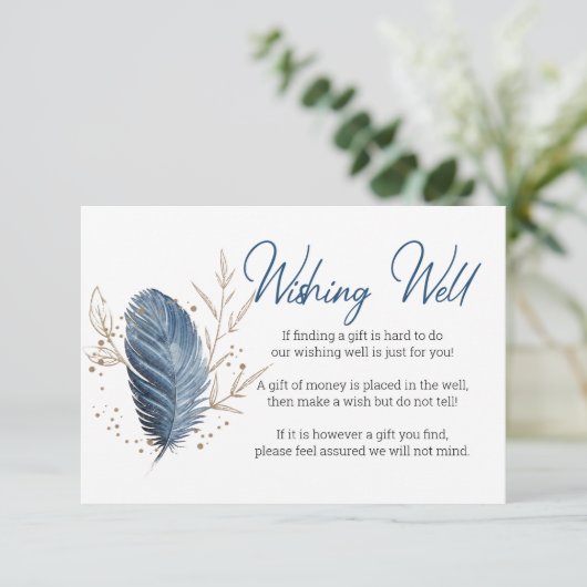 Blauw Goud Modern Floral Elegant Wishing Well Informatiekaartje (Staand voorkant)
