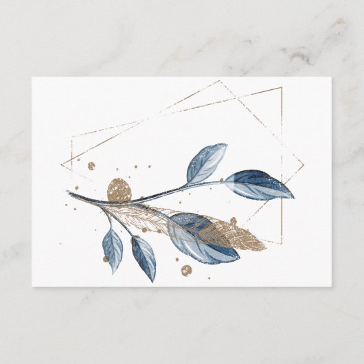 Blauw Goud Modern Floral Elegant Wishing Well Informatiekaartje (Achterkant)