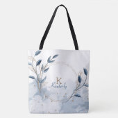 Blauw Goud Modern Floral Initiaal Naam Monogram Tote Bag (Voorkant)
