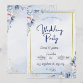 Blauw Goud Modern huwelijksfeest uitnodigingskaart Kaart (Voorkant / Achterkant)