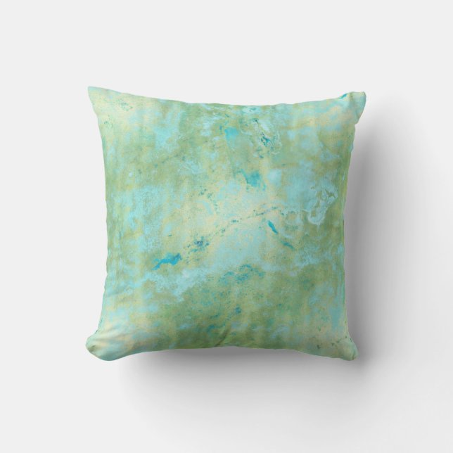 Blauw & Goud Modern Marmer Abstract Marmer Spatwat Kussen (Voorkant)