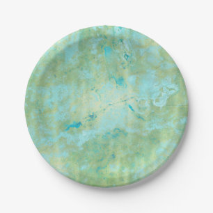 Blauw & Goud Modern Marmer Abstracte Marmer Spatwa Papieren Bordje