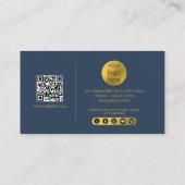 Blauw Goud Modern Script QR Code Social Media B Visitekaartje (Achterkant)
