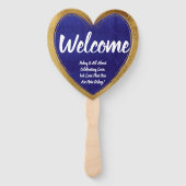 Blauw Goud Modern Stijlvol Bruiloft Welkom Handwaaier (Voorkant)