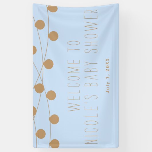 Blauw & Goud Modern String Licht Baby shower Banne Spandoek (Verticaal)