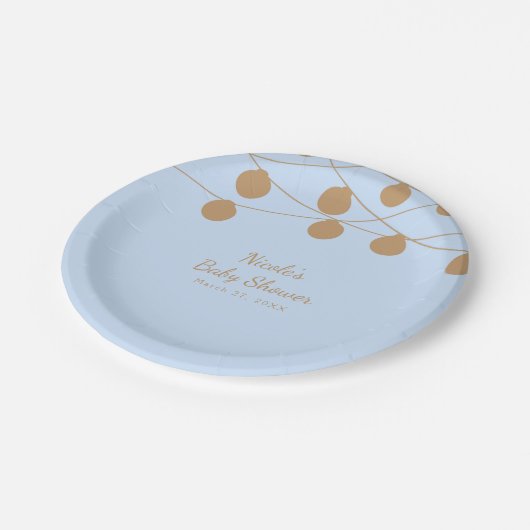 Blauw & Goud Modern String Lights Baby shower Part Papieren Bordje (Gekanteld)