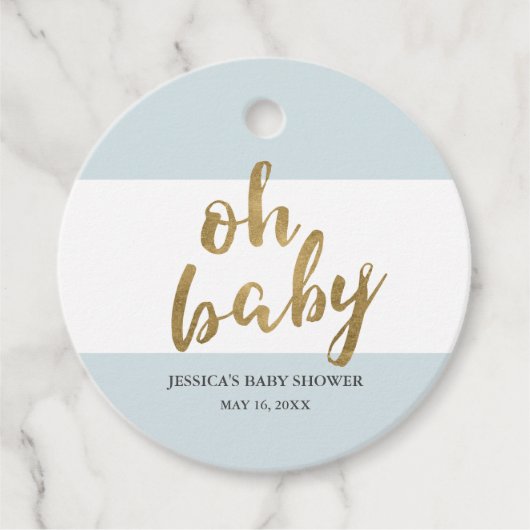 Blauw & Goud Modern Stripes Jongen Baby shower Bedankjes Labels (Voorkant)