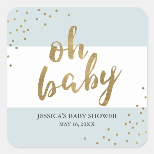Blauw & Goud Modern Stripes Jongen Baby shower Fav Vierkante Sticker (Voorkant)