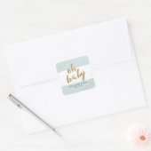 Blauw & Goud Modern Stripes Jongen Baby shower Fav Vierkante Sticker (Envelop)