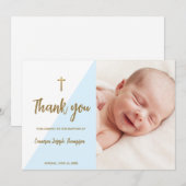 Blauw Goud Modern Tegenwoordig Baby Doop Bedankt Kaart (Voorkant / Achterkant)