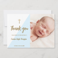 Blauw Goud Modern Tegenwoordig Baby Doop Bedankt