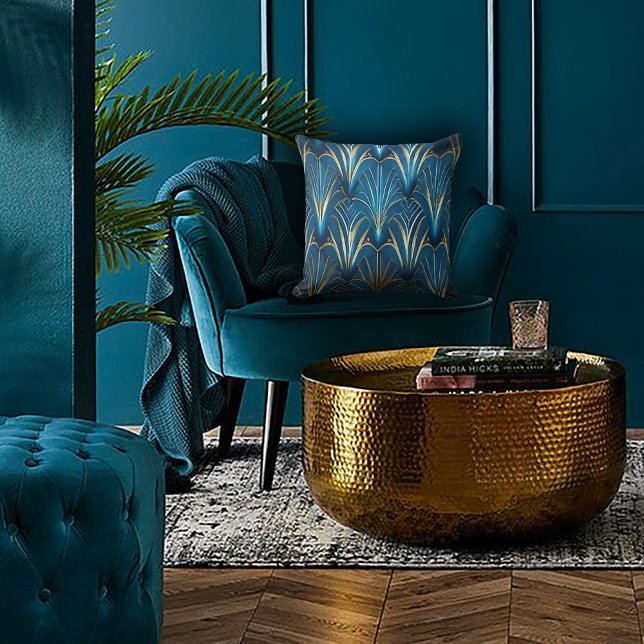 Blauw & Goud Modern Waaiersontwerp Kussen (Creator heeft geüpload)