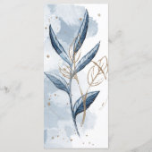 Blauw Goud Moderne Bloemrijke Elegante Bruiloft Menu (Achterkant)