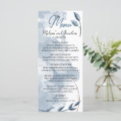 Blauw Goud Moderne Bloemrijke Elegante Bruiloft Menu (Staand voorkant)