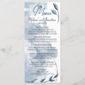 Blauw Goud Moderne Bloemrijke Elegante Bruiloft Menu (Voorkant)