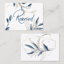 Blauw Goud Moderne Bloemrijke Elegante Bruiloft Plaatskaartje