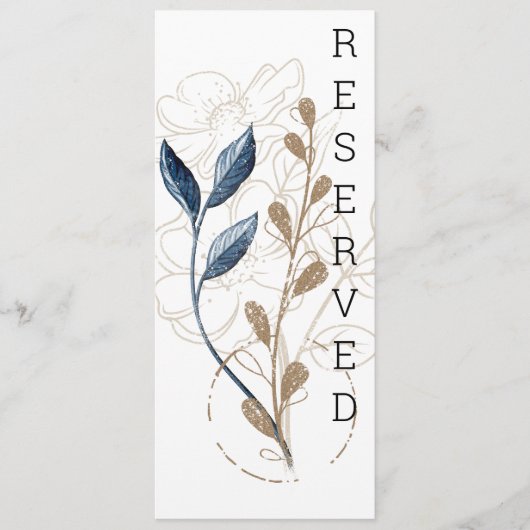 Blauw Goud Moderne Bloemrijke Elegante Stoelkaart Menu (Voorkant)