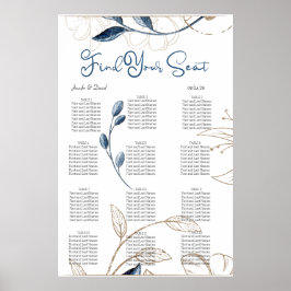 Blauw Goud Moderne Bloemrijke Elegante Zitplaatska Poster